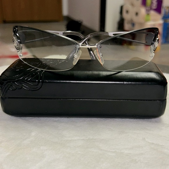 Versace vintage Medusa grey rimless sunglasses Y2K